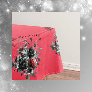 Happy 50th Birthday Red and Black Roses Tablecloth