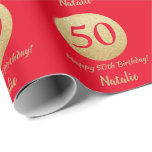 Happy 50th Birthday Red and Gold Glitter Wrapping Paper<br><div class="desc">Happy 50th Birthday Red and Gold Glitter Wrapping Paper with personalised name. For further customisation,  please click the "Customise it" button and use our design tool to modify this template.</div>
