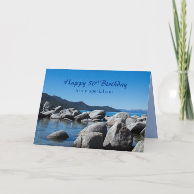 Happy 50th Birthday Son Mountain Lake Photograph Card (Front)
