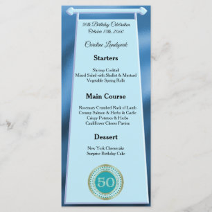 Happy 50th Birthday Teal Blue Glitter Foil Menu