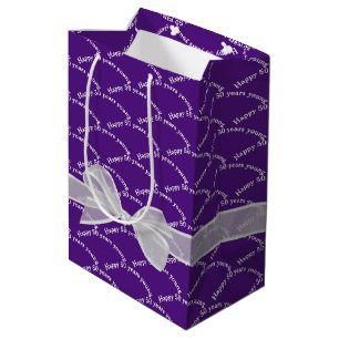 Happy 50th Birthday White Bow On Purple Medium Gift Bag