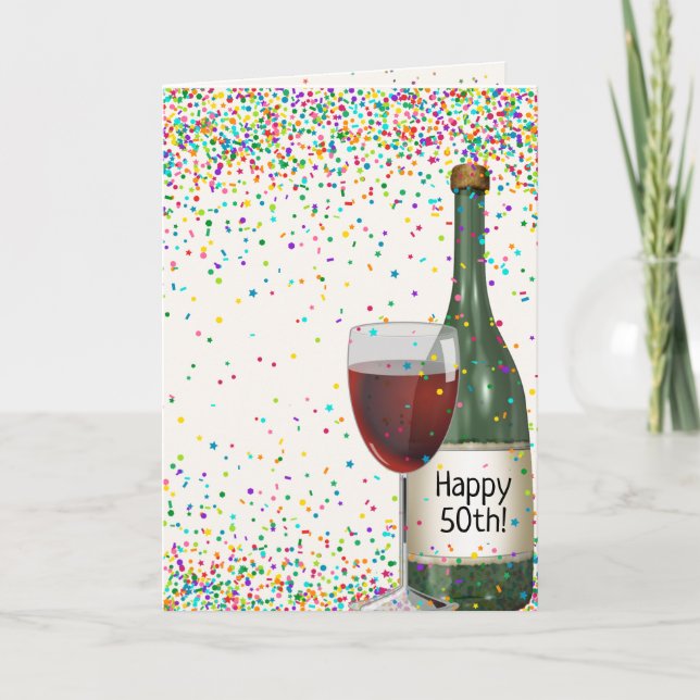 Happy 50th Birthday wine bottle Card (Front)