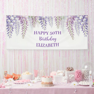 Happy 50th Birthday Wisteria Purple Flowers Banner