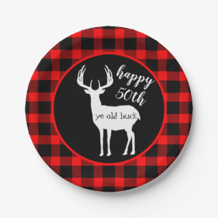 Happy 50th birthday ye old Buck Buffalo Plaid Paper Plate