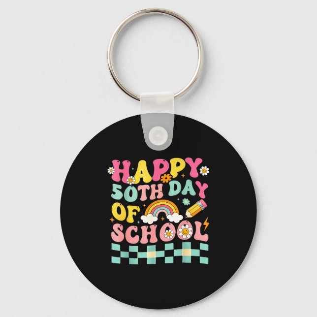 Happy 50th Day Of School Retro Teacher Students Sm Key Ring (Front)