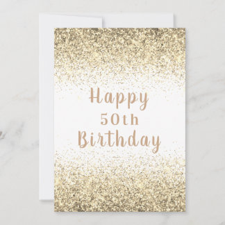 Happy 50th Gold Glitter Typography Birthday Card