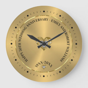 Happy 50th Gold Wedding Anniversary Large Clock