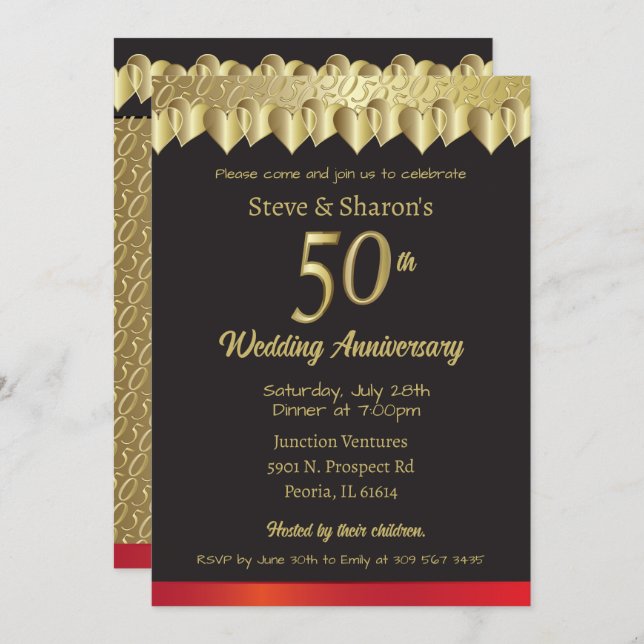 Happy 50th Golden Heart Anniversary Invitation (Front/Back)