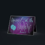 Happy 50th Name Purple Teal Mystical Birthday Card<br><div class="desc">An elegant design with a magical and mystical vibe to say Happy 50th Birthday. Happy Birthday is set in an decorative script typography in shades of blue, and the age is in a cordinating typeface along with your recipient’s name, on a watercolor style background in shades of purple. You can...</div>