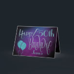 Happy 50th Name Purple Teal Mystical Birthday Card<br><div class="desc">An elegant design with a magical and mystical vibe to say Happy 50th Birthday. Happy Birthday is set in an decorative script typography in shades of blue, and the age is in a cordinating typeface along with your recipient’s name, on a watercolor style background in shades of purple. You can...</div>