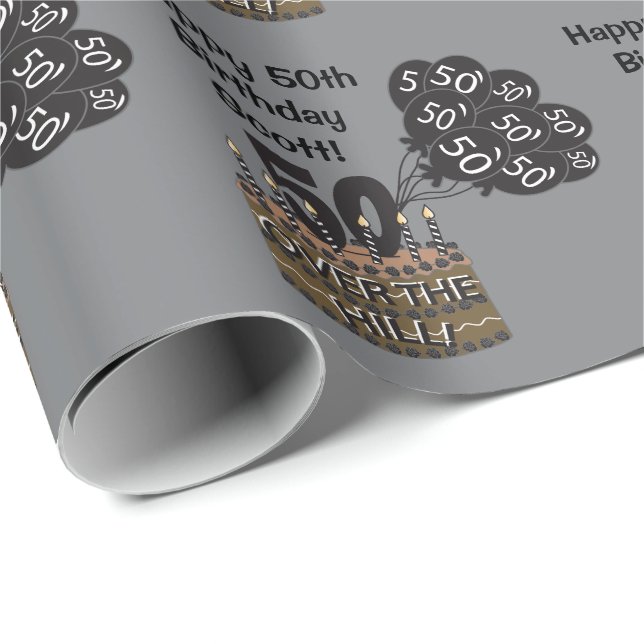 Happy 50th Personalise Birthday Wrapping Paper (Roll Corner)
