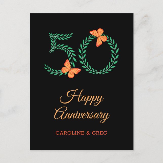 Happy 50th Wedding Anniversary Butterfly Postcard (Front)