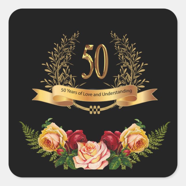 Happy 50th Wedding Anniversary Classic Round Stick Square Sticker (Front)