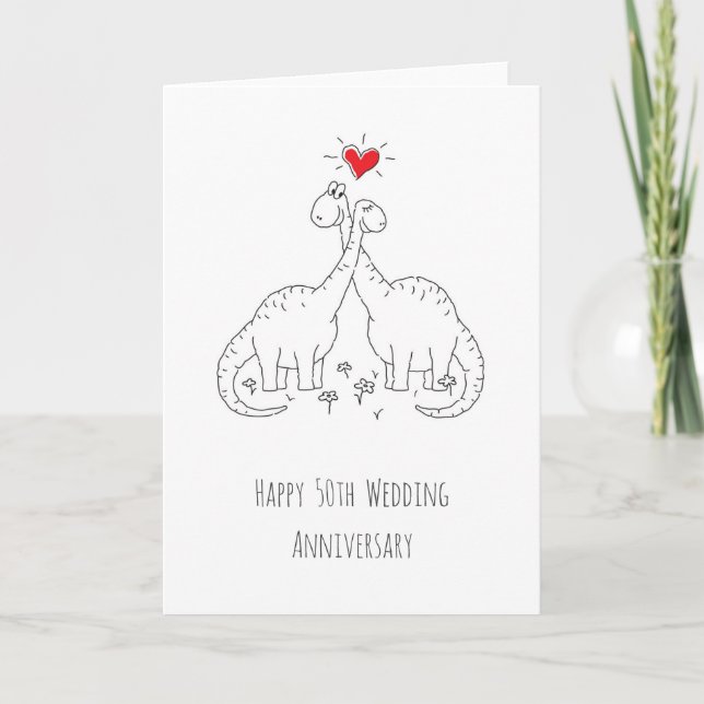 Happy 50th Wedding Anniversary Couple Dinosaurs Card (Front)