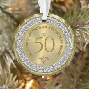 Happy 50th wedding anniversary diamonds and gold ornament
