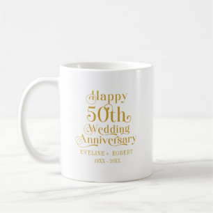 Happy 50th Wedding Anniversary Gold Typography Coffee Mug