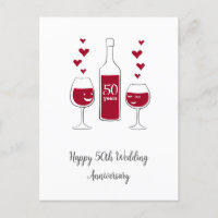 Happy 50th Wedding Anniversary Red Wine Heart Card