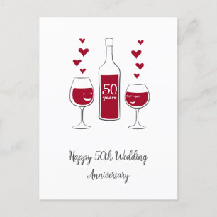 Happy 50th Wedding Anniversary Red Wine Heart Card