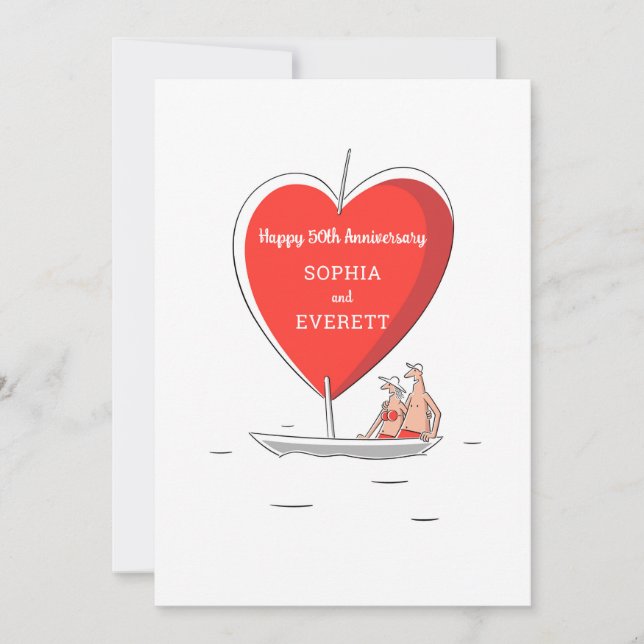 Happy 50th Wedding Anniversary Sailboat Heart Card (Front)