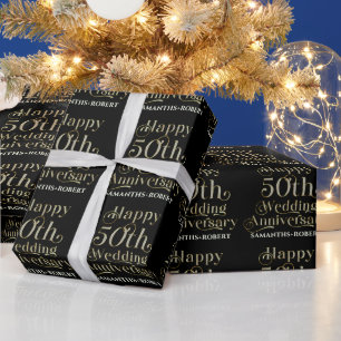 Happy 50th Wedding Anniversary Typography Wrapping Paper