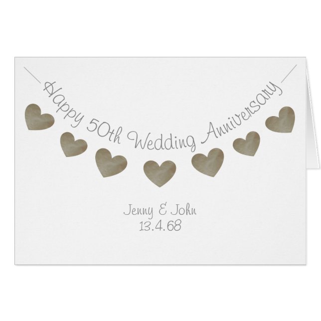 Happy 50th Wedding anniversary with golden hearts (Front Horizontal)