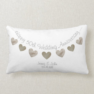 Happy 50th Wedding anniversary with golden hearts Lumbar Cushion