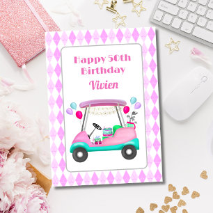 Happy 50th  Women's Golf Party Cart Birthday   Card