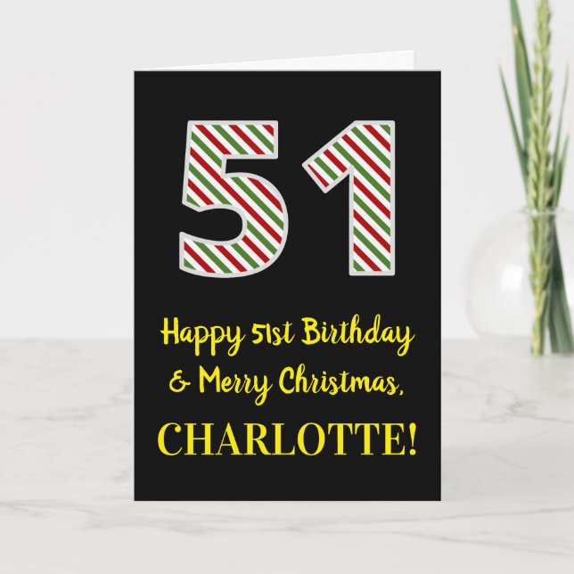 Happy 51st Birthday & Merry Christmas, Custom Name Card (Front)