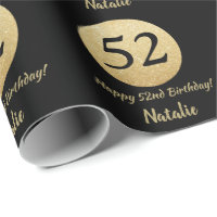 Happy 52nd Birthday Black and Gold Glitter
