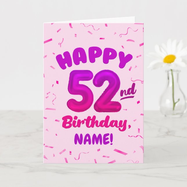 Happy 52nd Birthday Card with Custom Name (Small Plant)