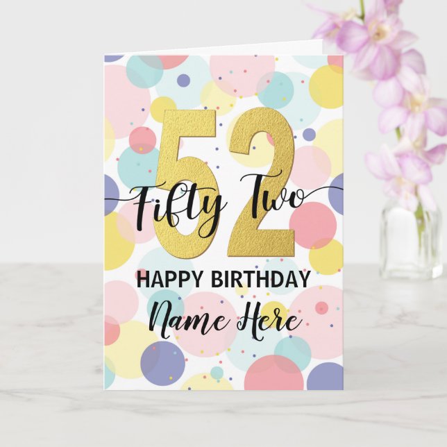 Happy 52nd Birthday Pastel Rainbow Gold Woman Card (Orchid)