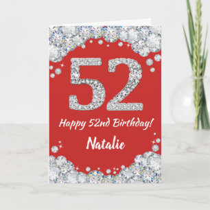 Happy 52nd Birthday Red and Silver Glitter Card