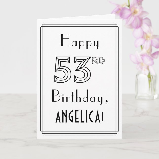 Happy 53rd Birthday, Art Deco Style w/ Custom Name Card (Orchid)