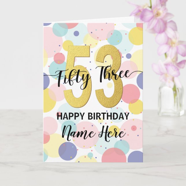 Happy 53rd Birthday Pastel Rainbow Gold Woman Card (Orchid)