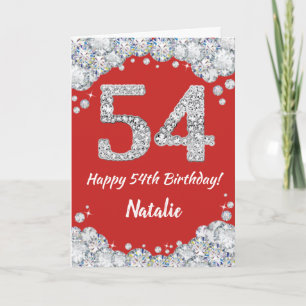 Happy 54th Birthday Red and Silver Glitter Card