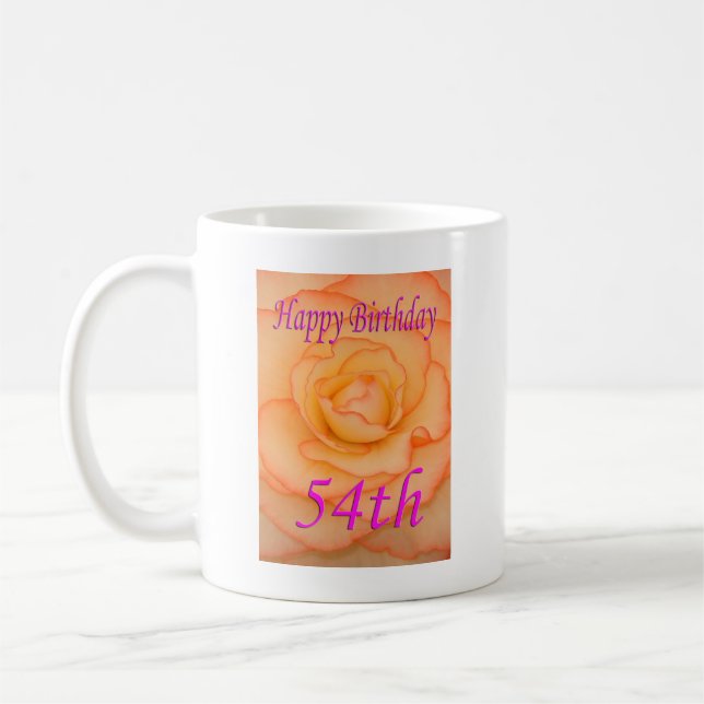 Happy 54th Birthday Yellow Flower with Pink Trim Coffee Mug (Left)