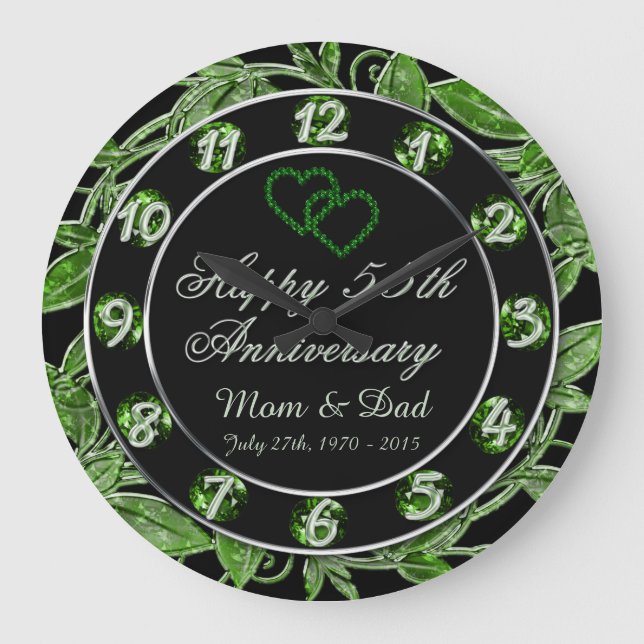 Happy 55th Anniversary Emerald Leaf Numbers Large Clock (Front)