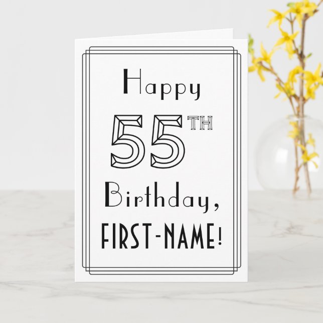Happy 55th Birthday, Art Deco Style w/ Custom Name Card (Yellow Flower)