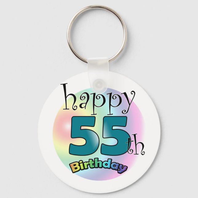 Happy 55th Birthday (blauw) Key Ring (Front)
