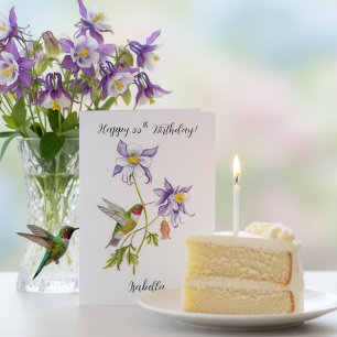 Happy 55th Birthday Columbine with Hummingbird Card