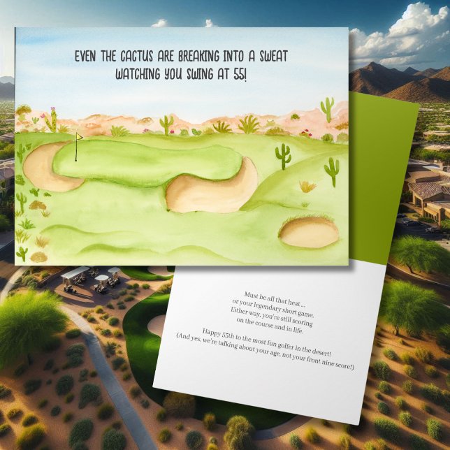 Happy 55th Birthday Desert Golf Course Watercolor Card (Creator Uploaded)
