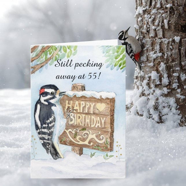 Happy 55th Birthday Downy Woodpecker Card (Creator Uploaded)