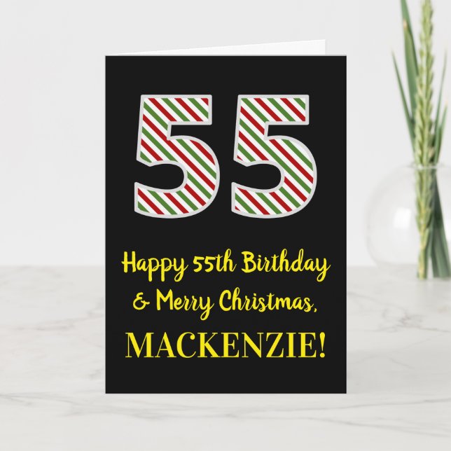 Happy 55th Birthday & Merry Christmas, Custom Name Card (Front)