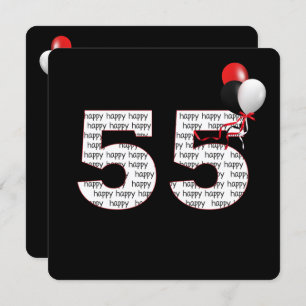 Happy 55th Birthday On Black Invitation