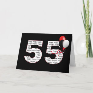 Happy 55th Birthday On Black With Balloons Card