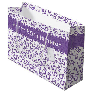 Happy 55th Birthday Party Number Pattern Purple Large Gift Bag