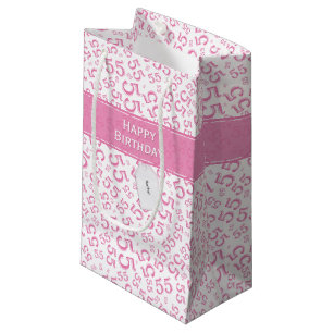 Happy 55th Birthday Party Pattern Pink and White Small Gift Bag