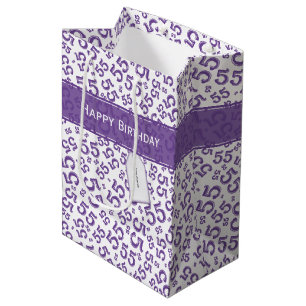 Happy 55th Birthday Party Purple Number Pattern Medium Gift Bag