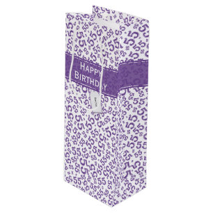 Happy 55th Birthday Party Purple Number Pattern Wine Gift Bag
