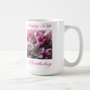 Happy 55th Birthday Pink and Green Flower Coffee Mug